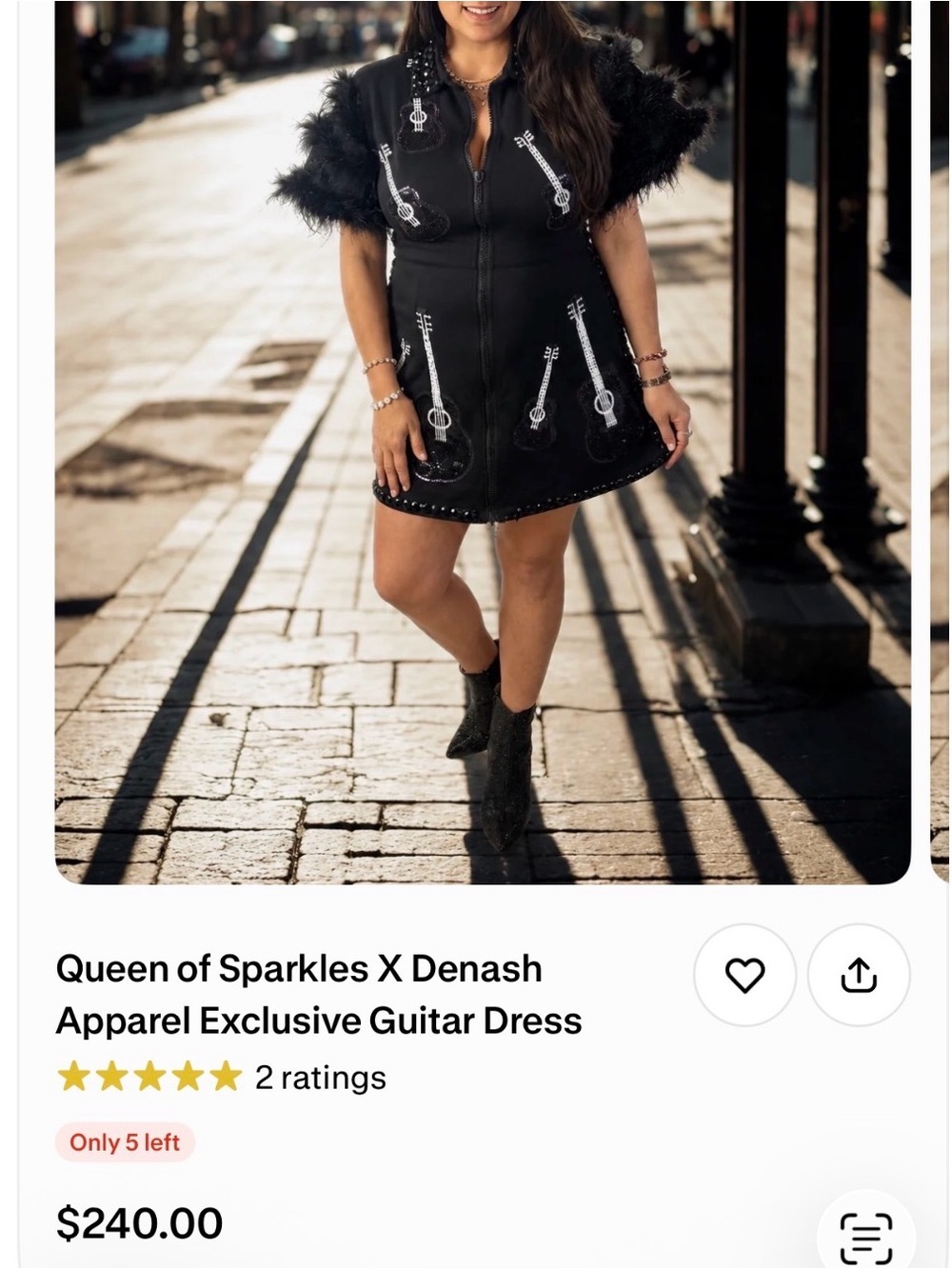 Queen of Sparkles Black Feathered Guitar Dress! - Picture 2 of 2